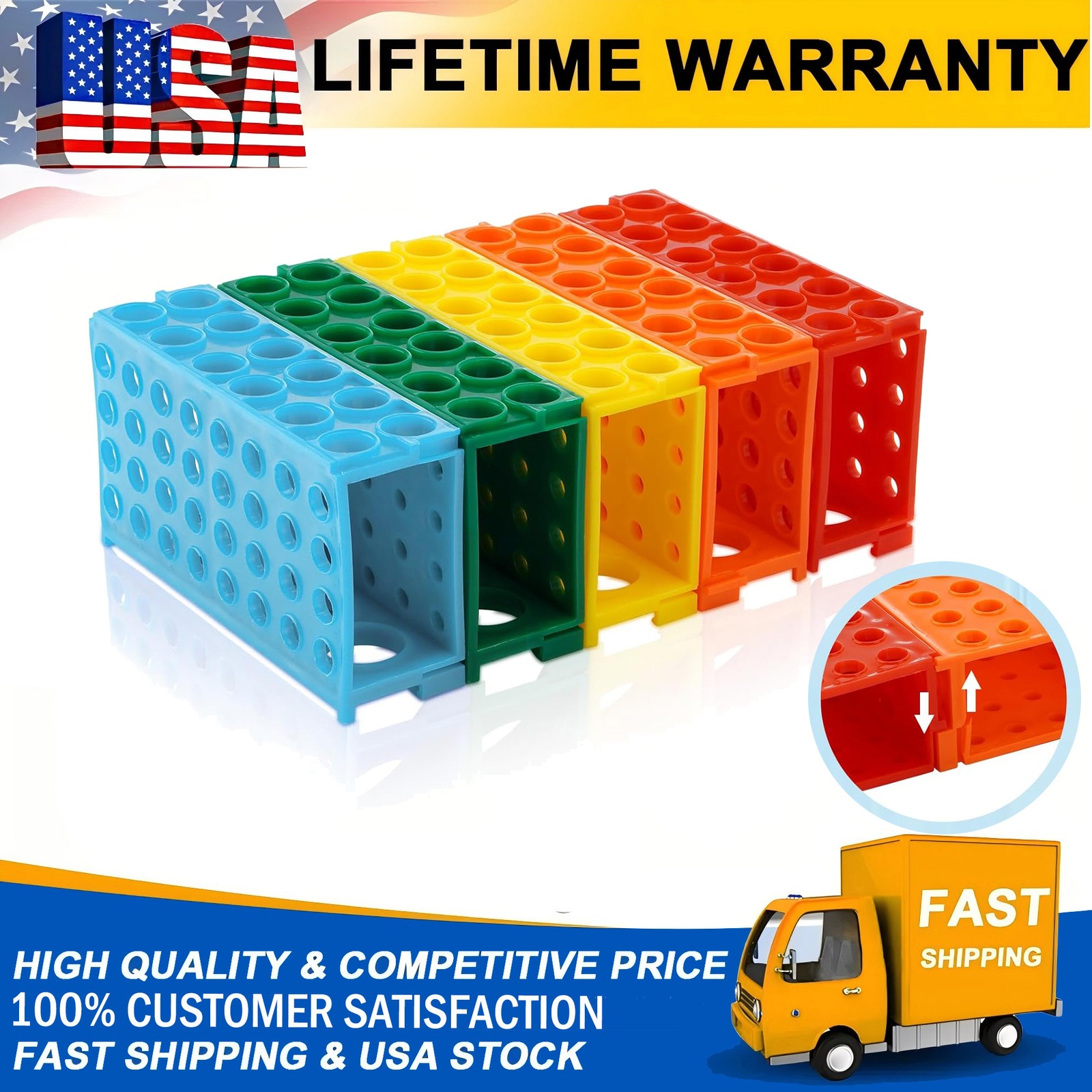5 Pcs Test Tube Holder Lab Stand Rack 4 Way Plastic Lab Tube Racks Colorful US