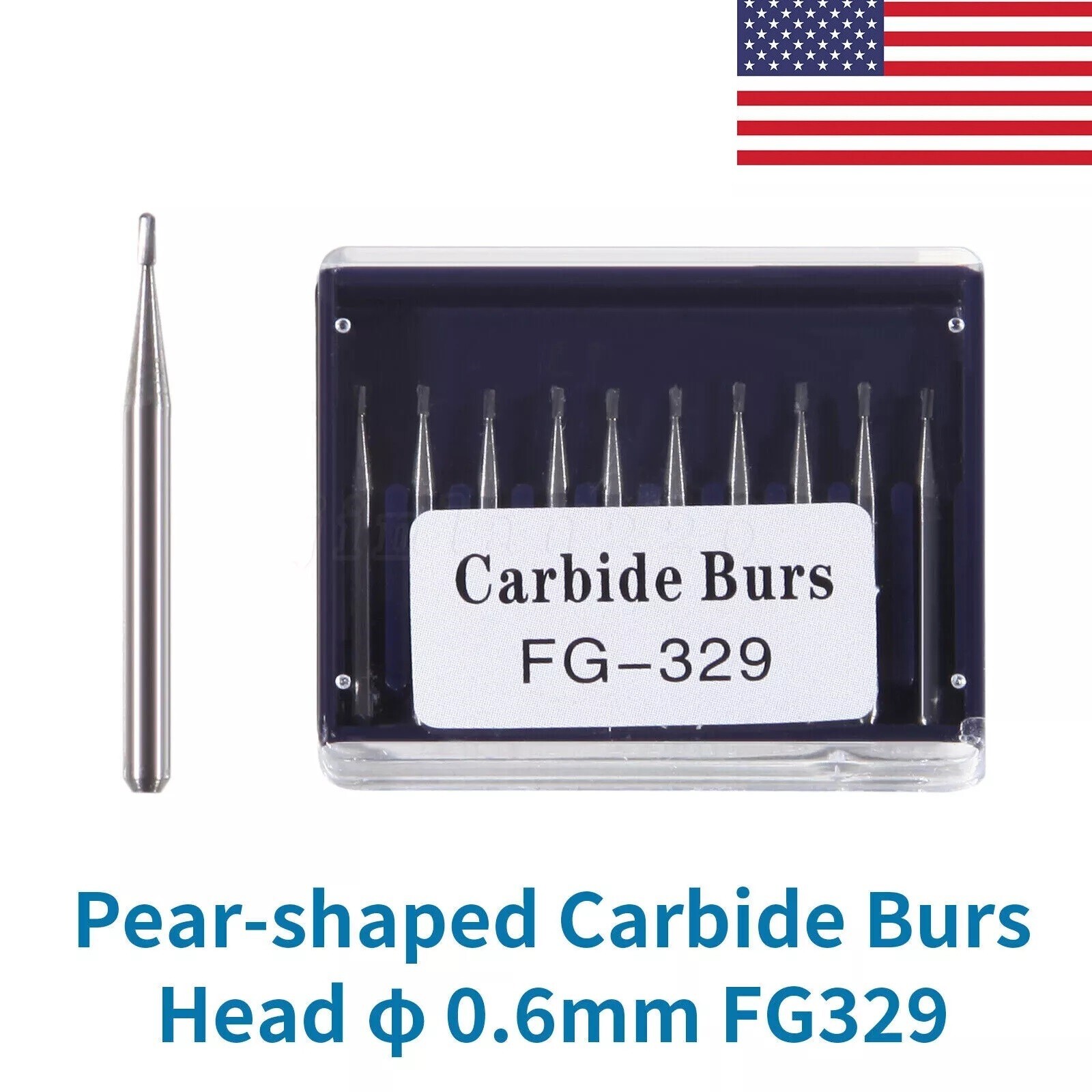 Dental Carbide Burs FG-329 Pear Burs for High Speed Handpiece 19mm 50pcs USA