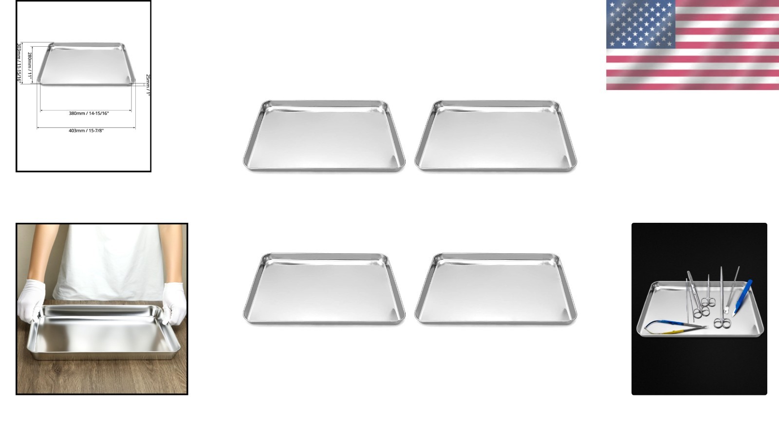 Surgical Tray Set, Lip Design, 15.75 x 11.81 inches, 4 Pack