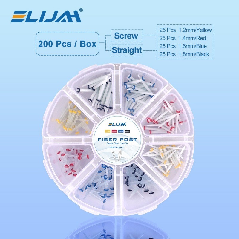 Dental Fiber Post Kit Screw/Straight Post Quartz Glass Thread Pile 200Pcs/Box
