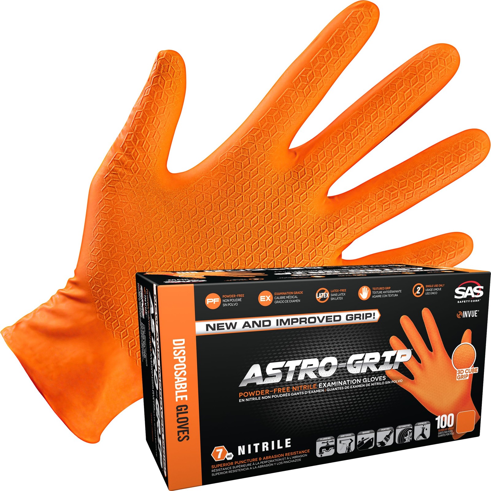 Xx Large Orange Nitrile Disposable Gloves Astro Grip Exam Grade 100 Count