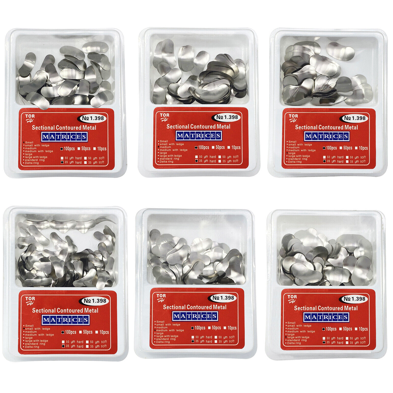 5 Box Dental TOR VM Sectional Contoured Metal Matrices Refill Matrix Band S/M/L