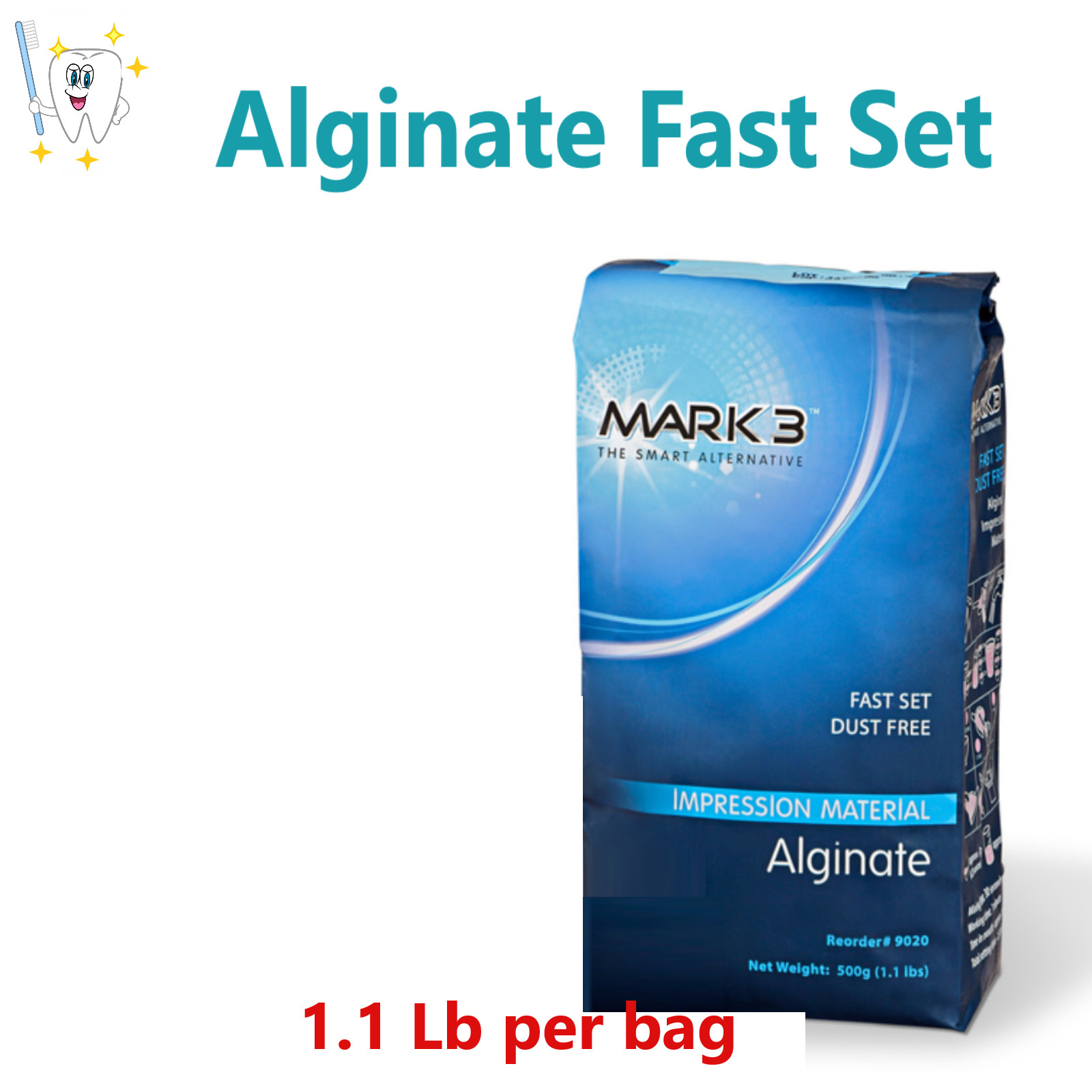 MARK3 Alginate Impression Material Dust Free Fast Set 1.1Lb Pouch Upto 1/3-Box
