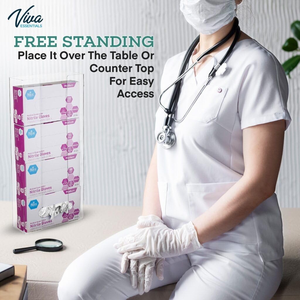 VivaEssentials Quad Glove Holder, Wall Mount or Standing Clear Acrylic Glove …