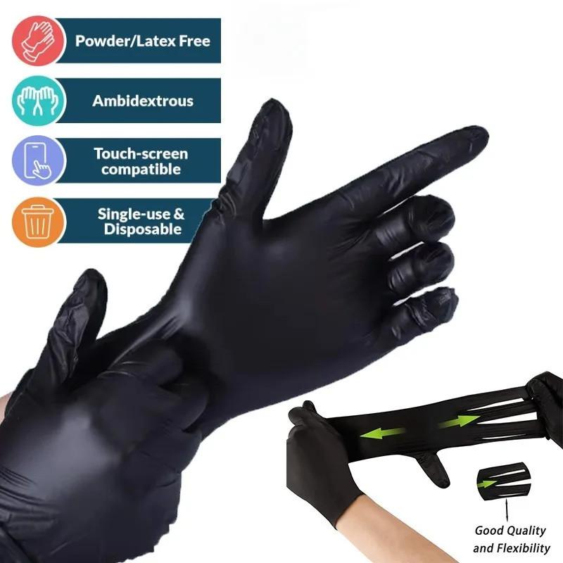 Disposable Black Nitrile Gloves (20/50/100PCS) Latex-Free, Powder-Free Cleaning