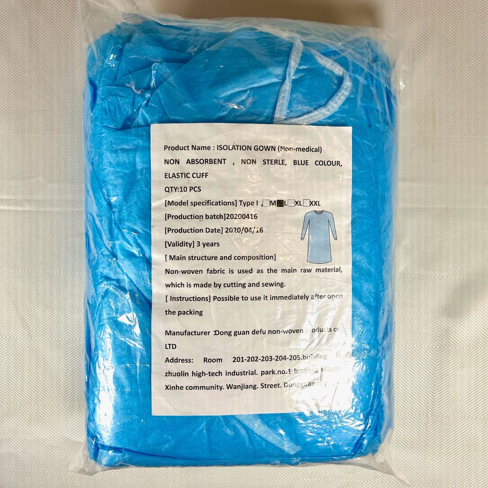 Isolation Gown Disposable NON-MEDICAL Size L 10 PCS/ Pack