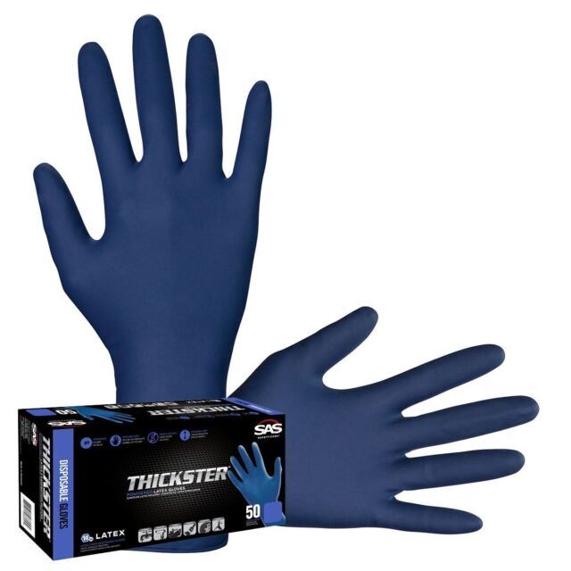 SAS Safety 6604 Thickster X-Large Textured Exam Grade Latex Gloves, Blue