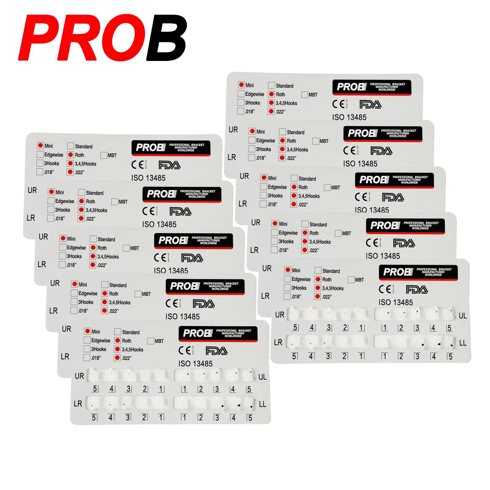 PROB Orthodontic Dental Ceramic Bracket Braces Standard/Mini Roth/MBT 022 3/345H