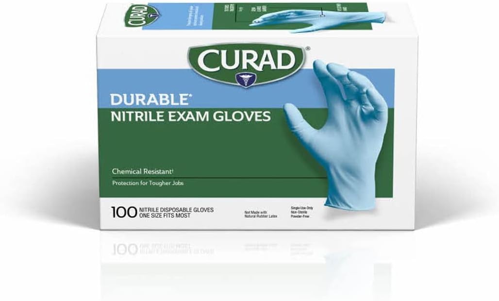 Curad Nitrile Gloves 100 Count – Powder-Free & Chemical Resistant for All Uses