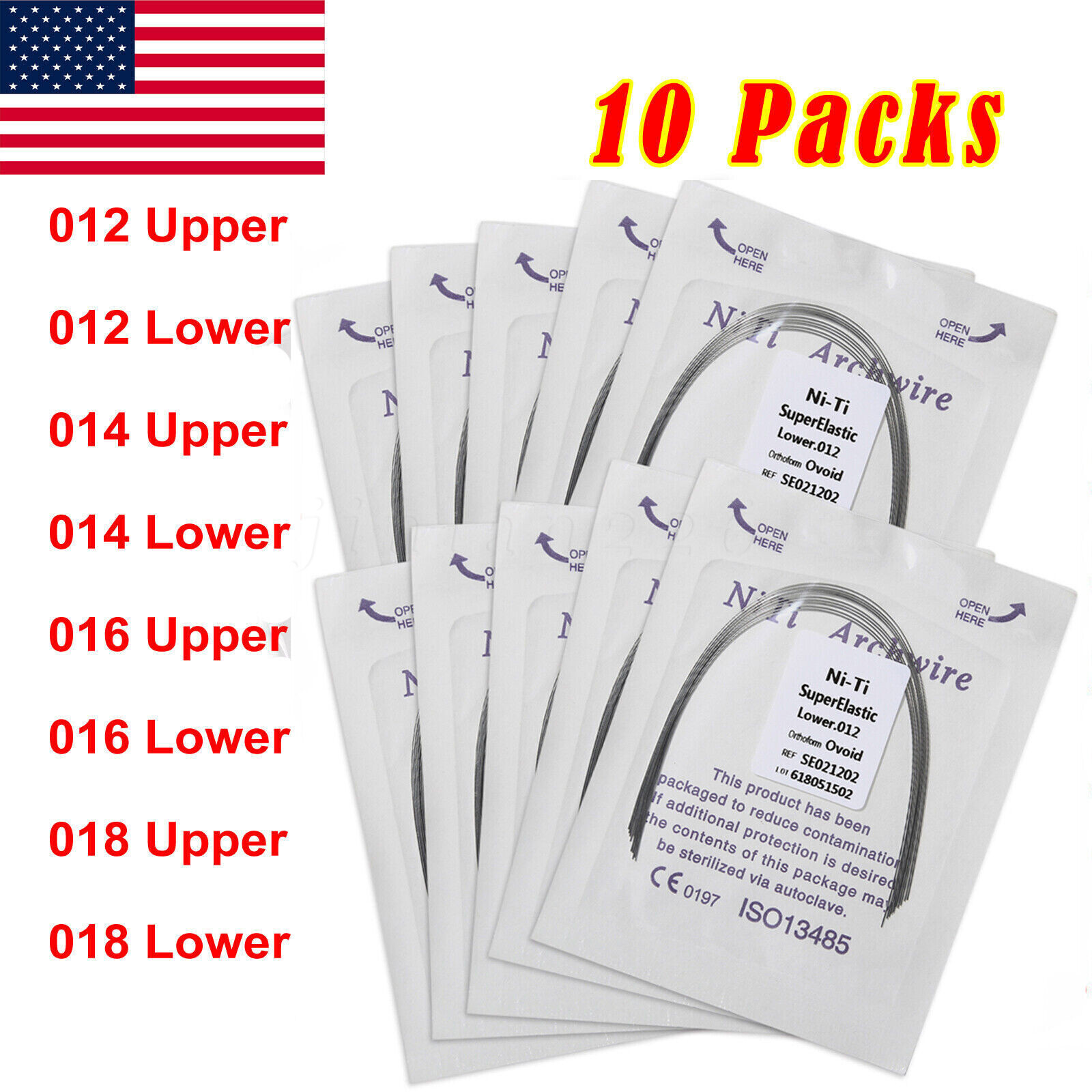 10pack Dental Orthos Bracket Braces Roth/MBT 022 Slot 3/3-4-5Hook/1pack Archwire