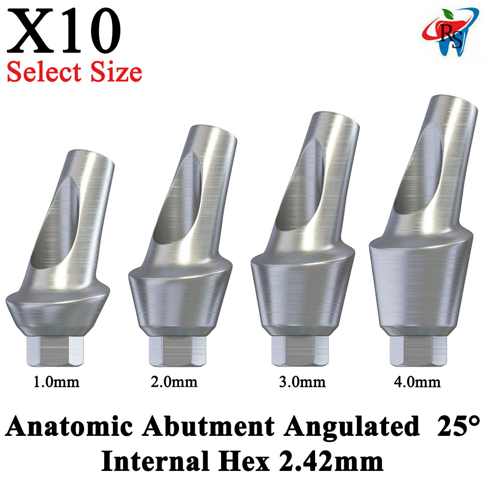 10x Dental Fixture Anatomic Angulated 25° Adapter Head Int Hex 2.42mm Screw