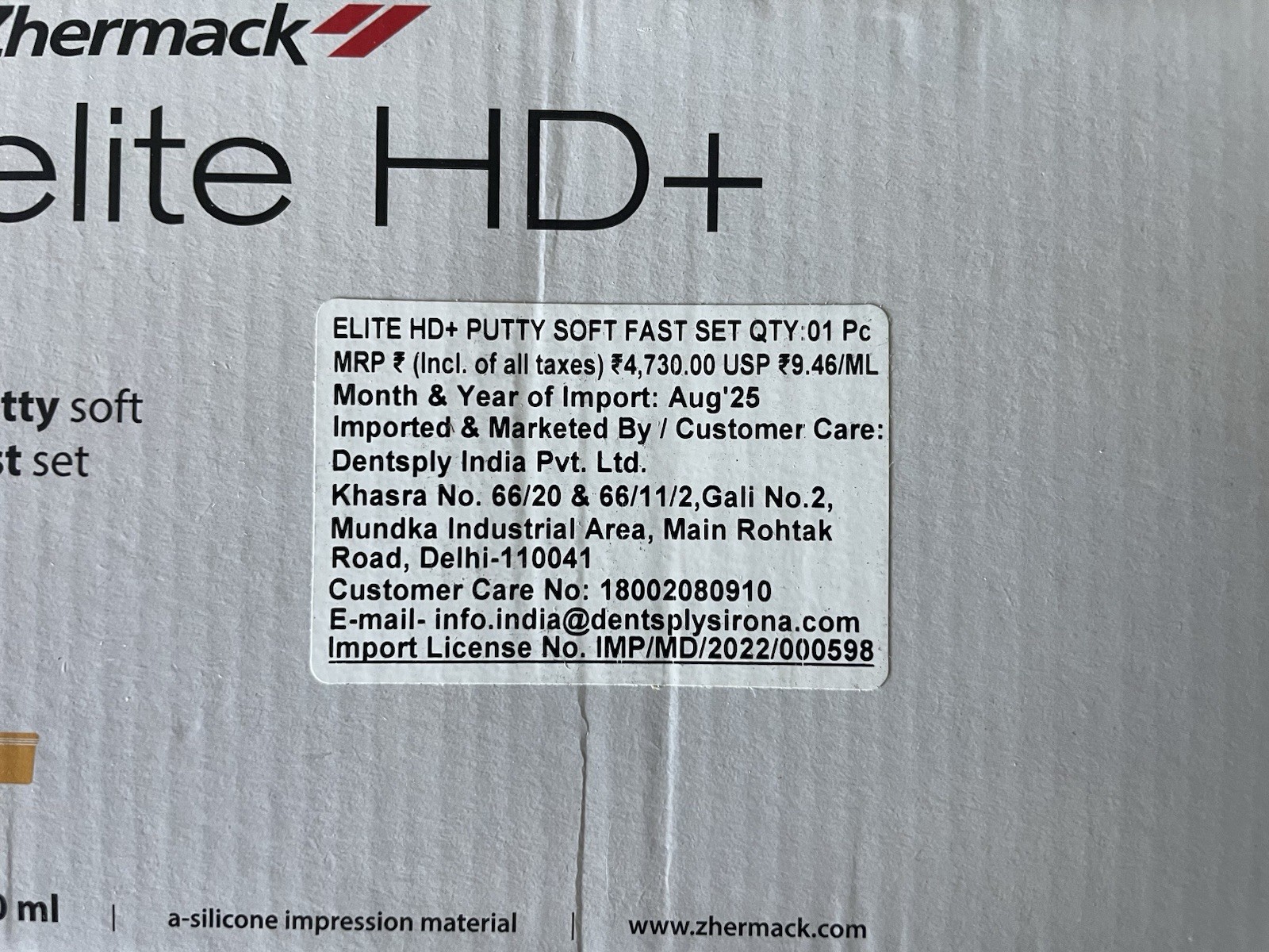 Zhermack Elite HD+ Putty Soft Fast Set A-Silicone Impression 500ml / 2-Pack