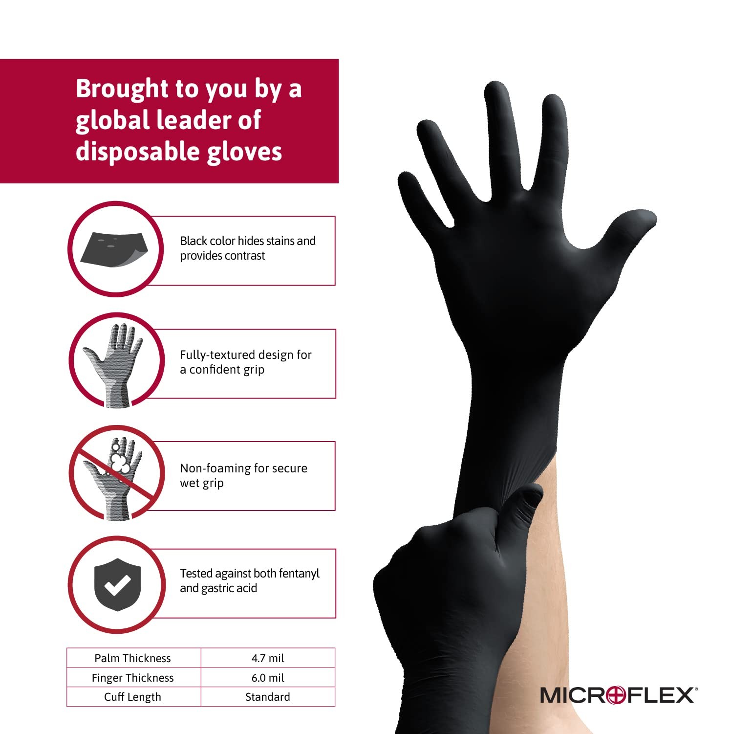Ansell Microflex Midknight Mk-296 Exam – Xl Black Of 100 Mk-296-Xl