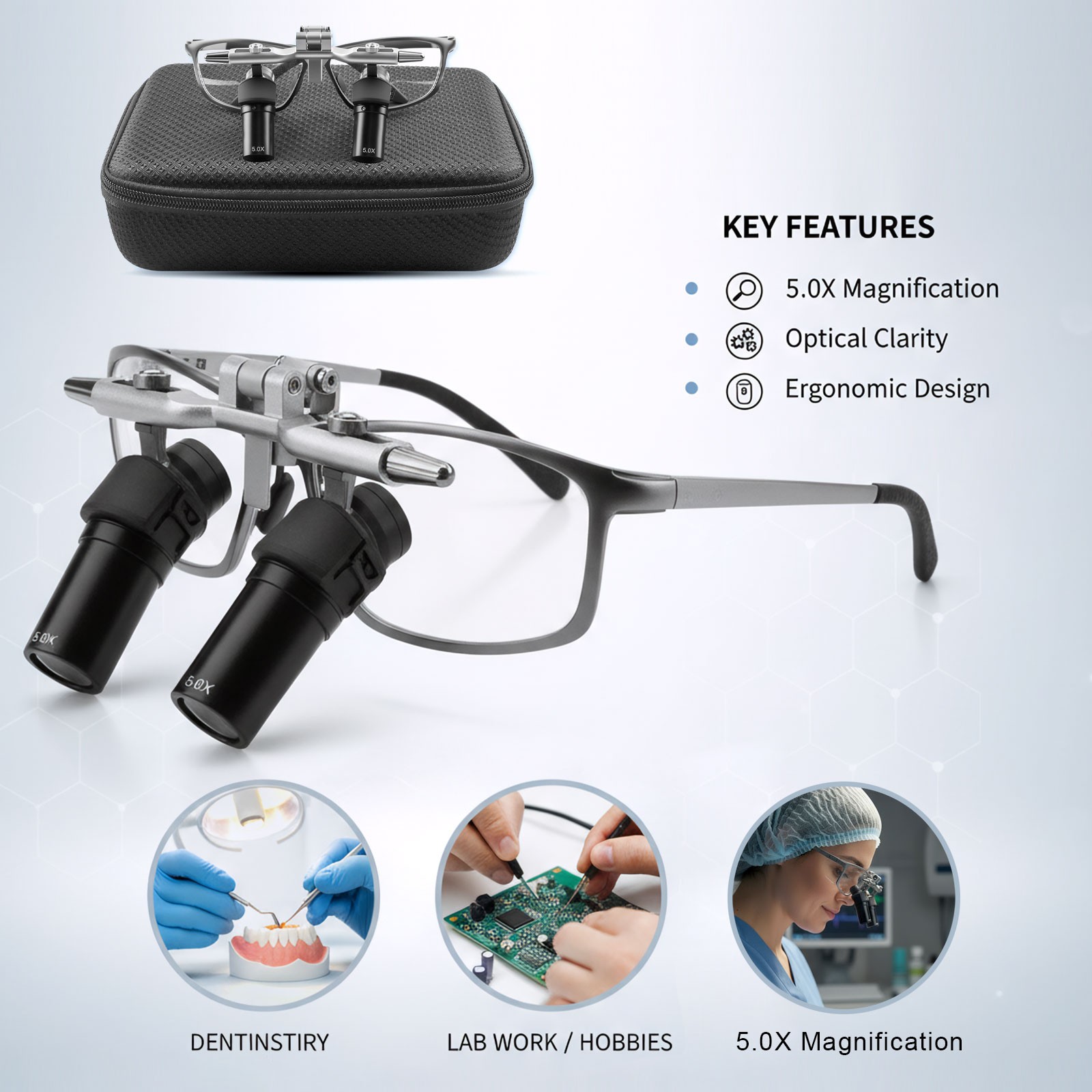 5.0X Dental Surgery Magnifier Binocular Ergo Loupe Magnifying Optical Glass ENT