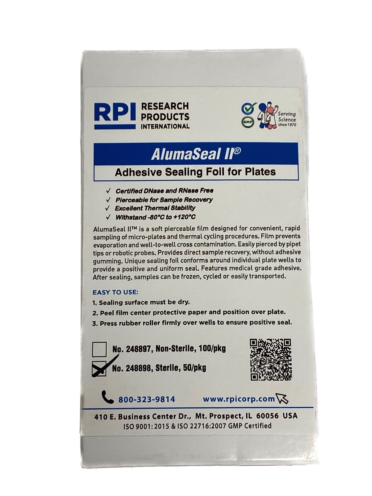 (50/Pk) RPI AlumaSeal II Adhesive Sealing Foil for Well Plates Sterile 248898