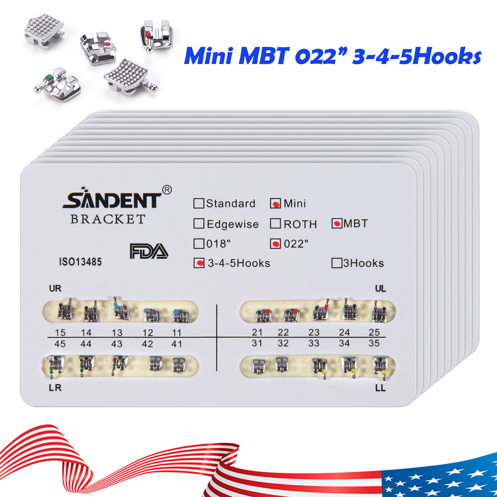 200pcs Dental Orthodontic Braces Brackets Mini MBT 022″Slot 345 Hooks 10 bags ty