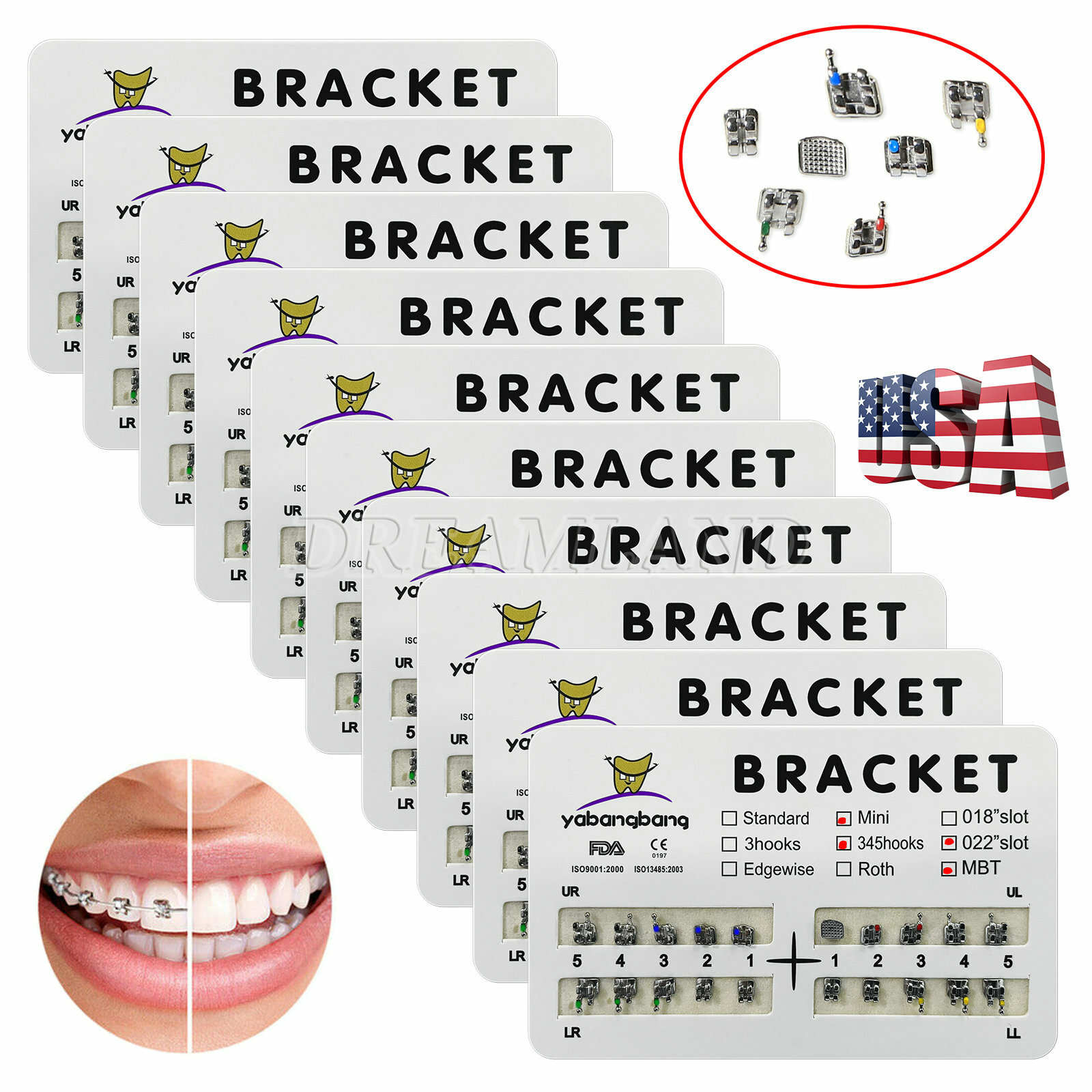 10 Pack Dental Orthodontic Metal Bracket Braces Roth/MBT 022 Slot 3/345Hook USPS