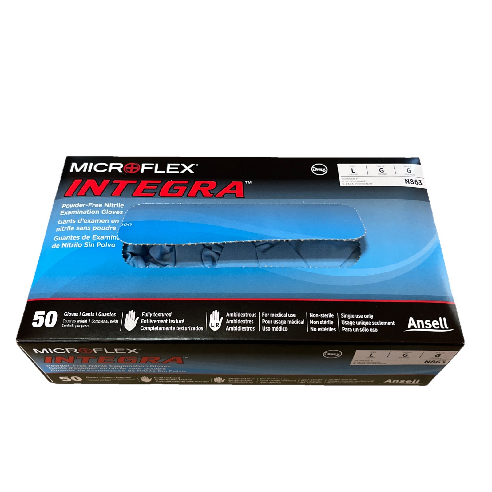 Ansell Microflex Integra N863 Bulk Disposable Powder Free Nitrile Gloves 500pc L