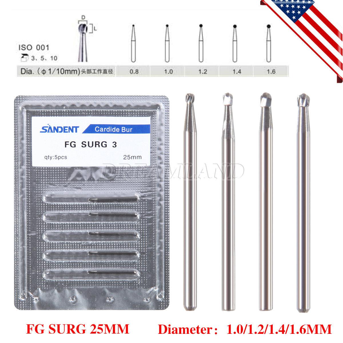 Dental Surgical Length Bur 25mm Tungsten Carbide FG 1.6mm FGOS FG SURG