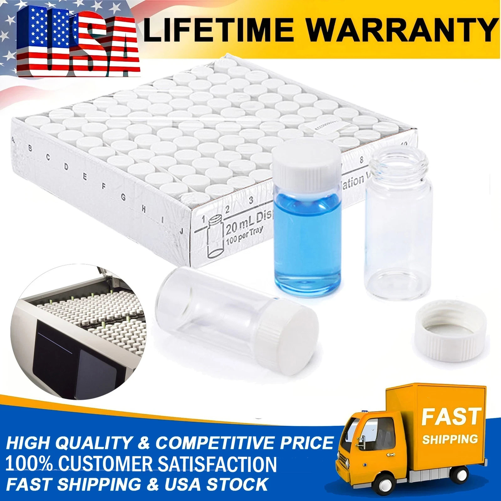 100x 20ml Scintillation Vials Transparent Borosilicate Glass Vials Counting Vial