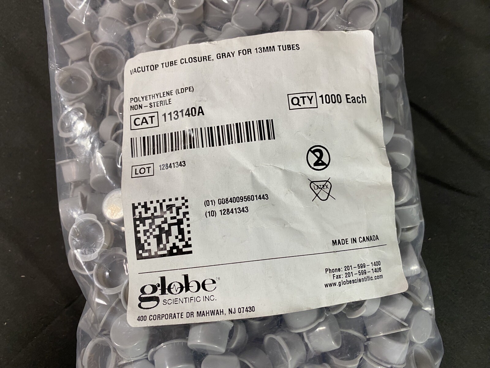 GLOBE SCIENTIFIC Polyethylene 13mm Snapcap For Vacuum/Test Tube 113140A(1000/pk)