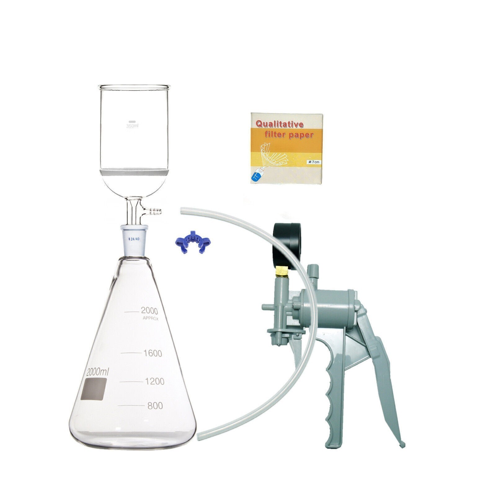 2000ml Suction Filtration Kit 350ml 70mm Buchner Funnel 2L Flask & Vacuum Pump