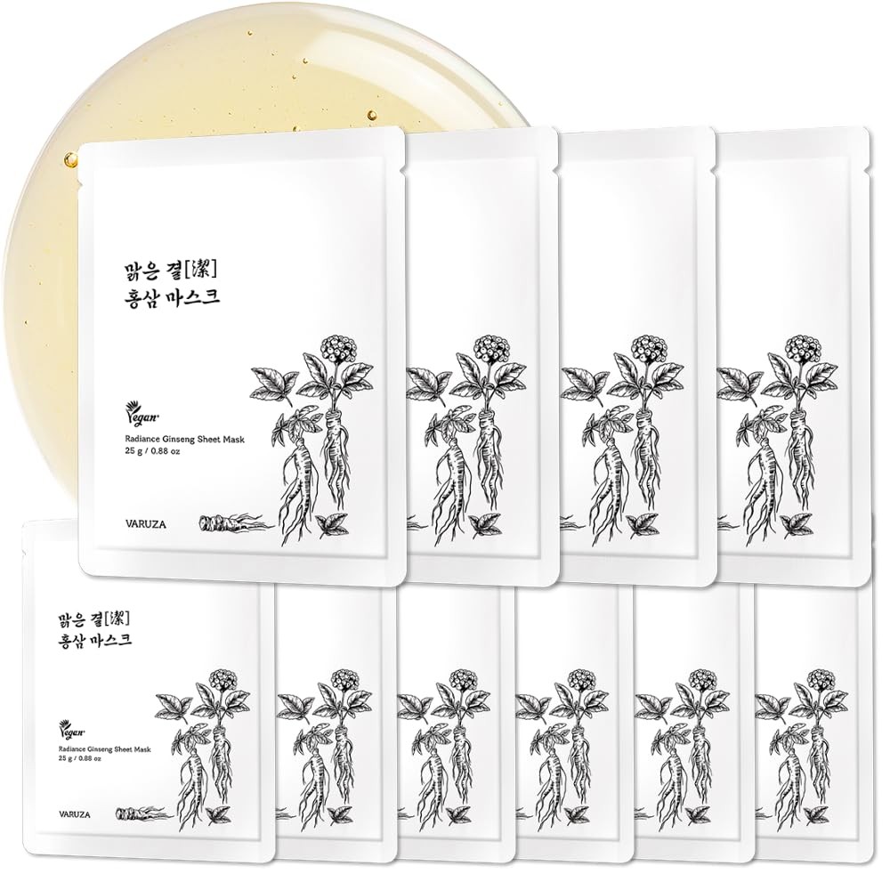 Varuza Radiance Ginseng Sheet Masks – Hydrating, Strengthening, Vegan Face Masks