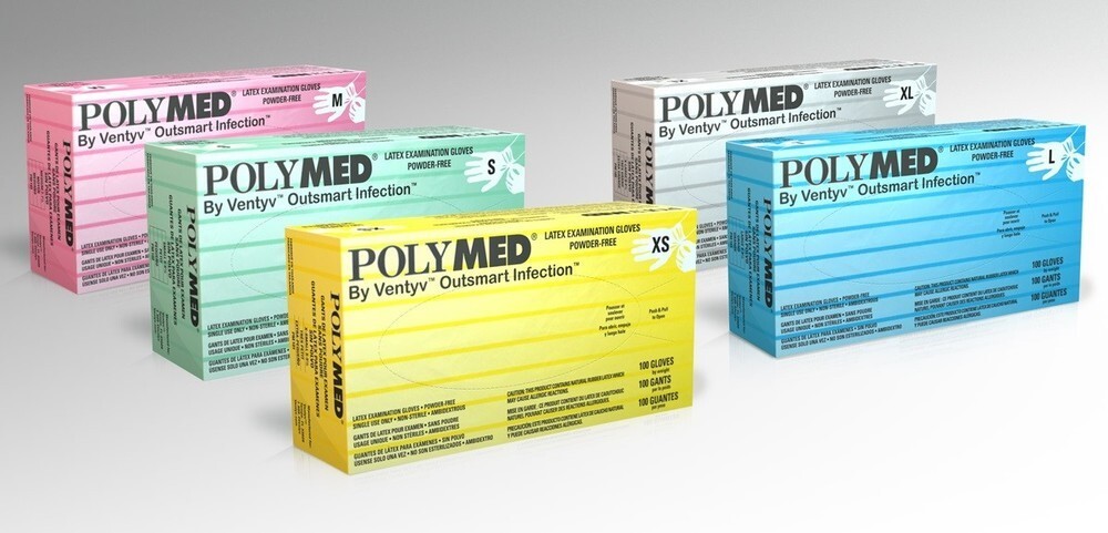 VENTYV POLYMED LATEX LARGE EXAM GLOVES, 100/BOX, 10 BOXES/CASE, 1 CASE, PM104
