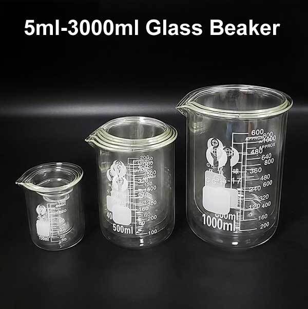 5ml-3000ml Lab Borosilicate Chemistry Glass Beaker Glassware w/ Handle Measuring