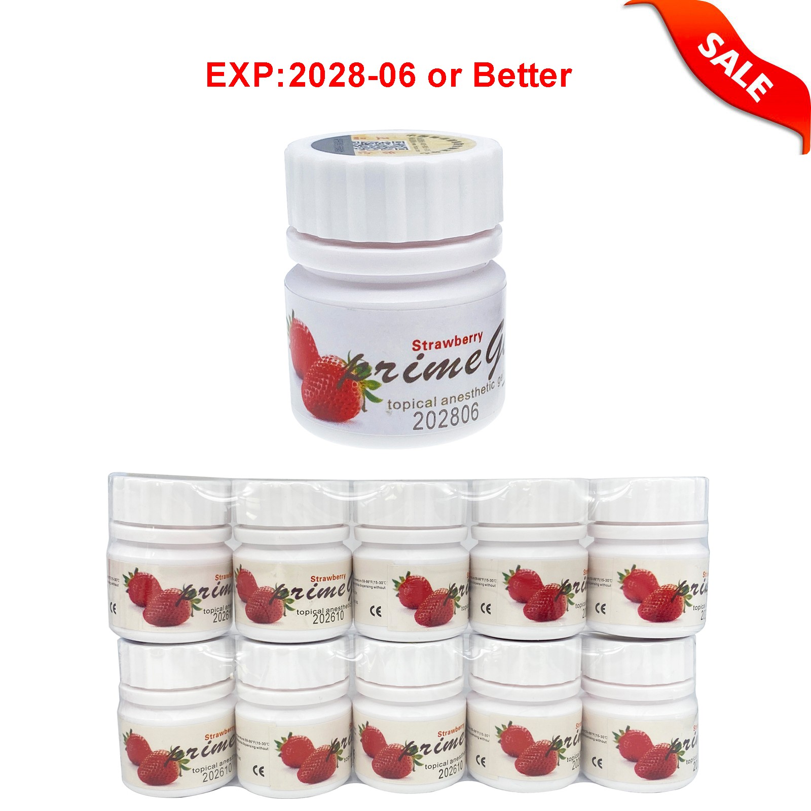 10X Dental Topical Anesthetic Gel 20% Benzocaine 1oz Jar, Exp 06/28, Strawberry