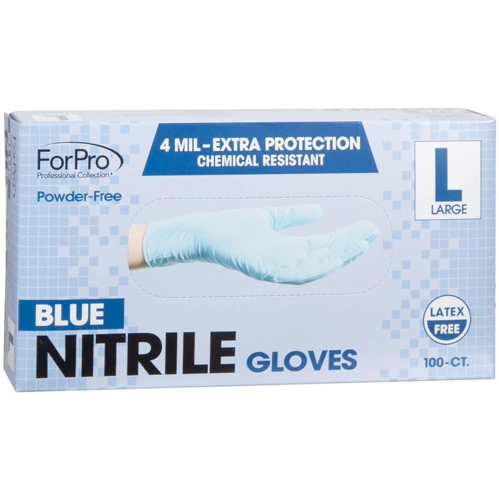 ForPro Blue Nitrile Gloves, Large, 100 Count, PowderFree, Food Safe