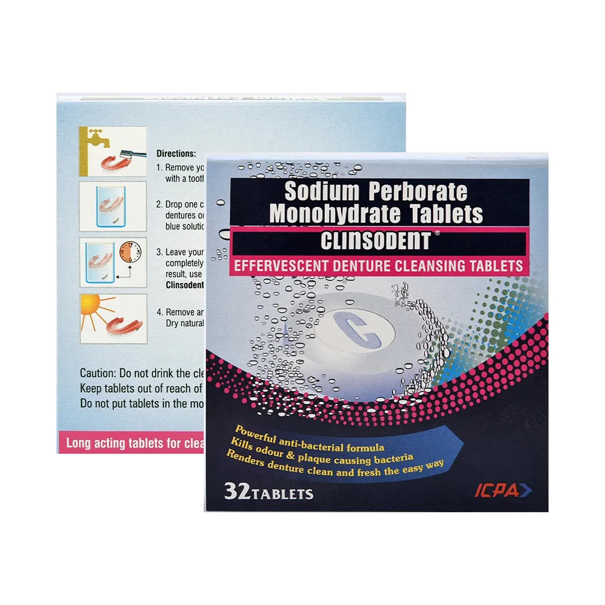 ICPA Clinsodent Denture Cleansing Tablets These tablets clean dentures