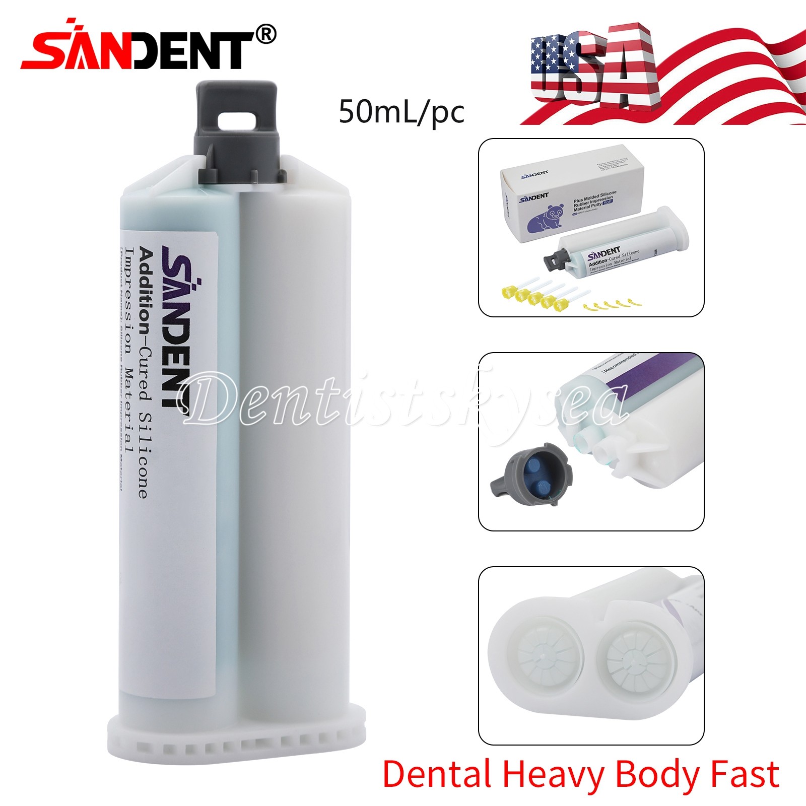 4Packs Heavy Body Fast Set Dental Impression Material 50mL Cartridge Tips