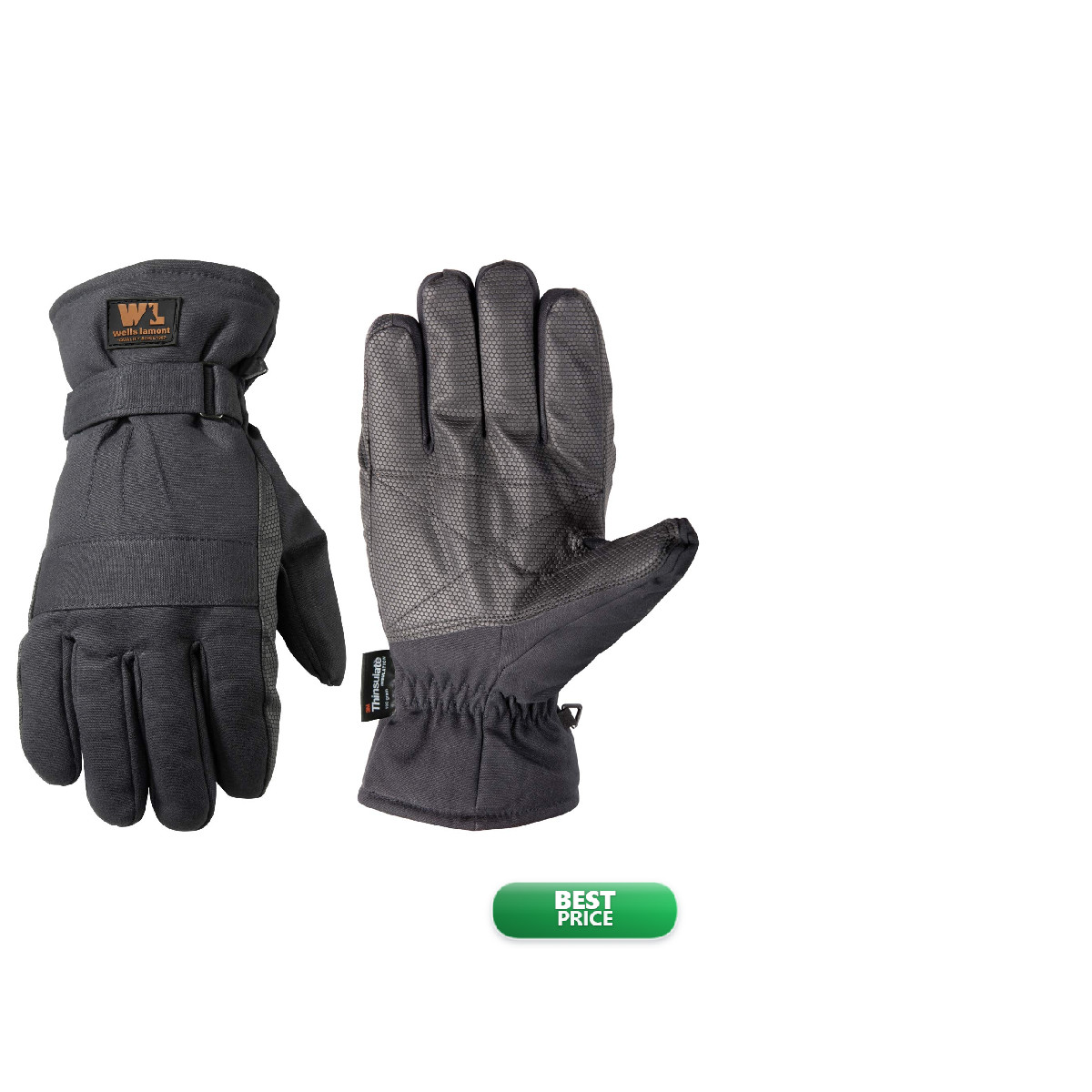 Wells Lamont Mens Insulated Duck Fabric Black Winter Gloves Extra Large 1075K