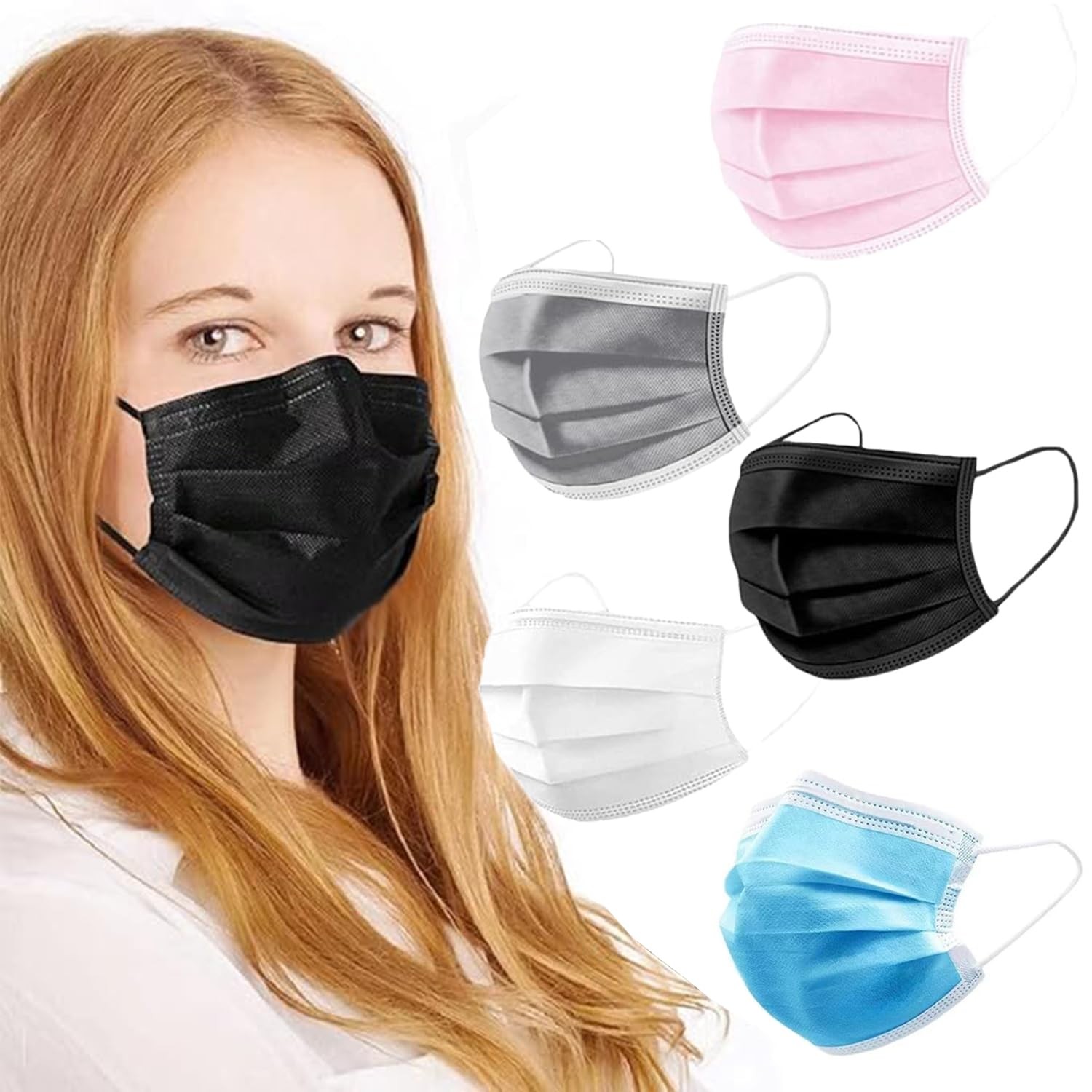 100Pcs 5 Color Disposable Face Mask, 3 100 Count (Pack of 1), Multi 100pcs