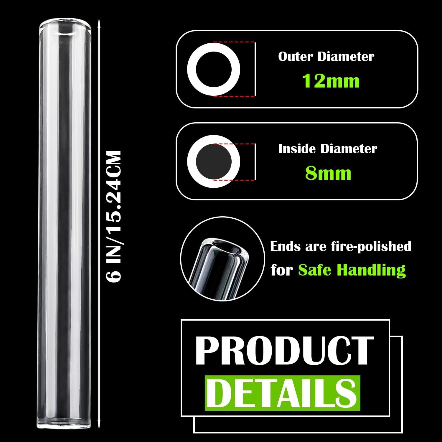 Versatile 6-Inch Glass Tubes – Set of 10 Borosilicate Tubes for Crafts & Labs
