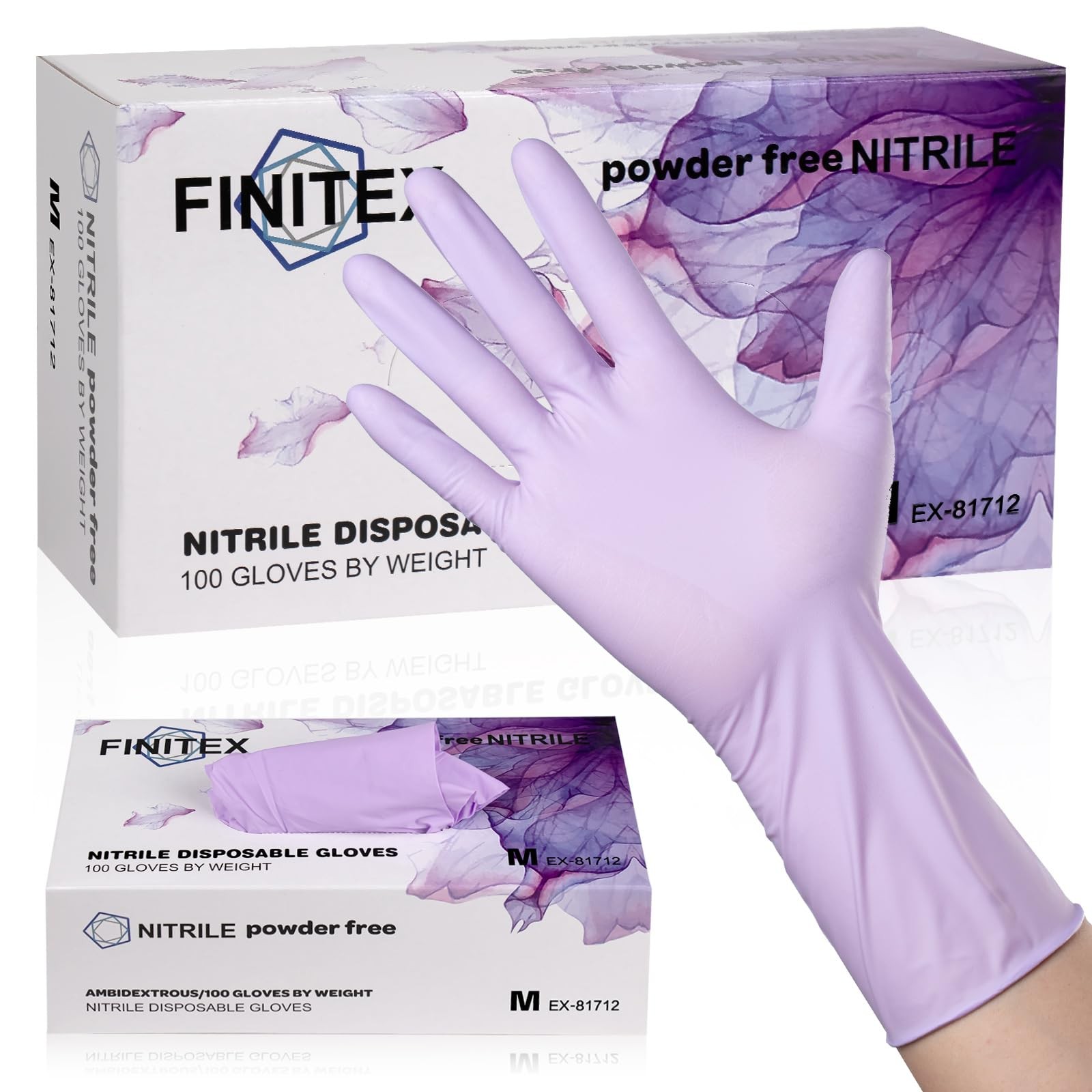 FINITEX Nitrile Disposable Latex-Free Gloves Medium, Purple (Medium 100)