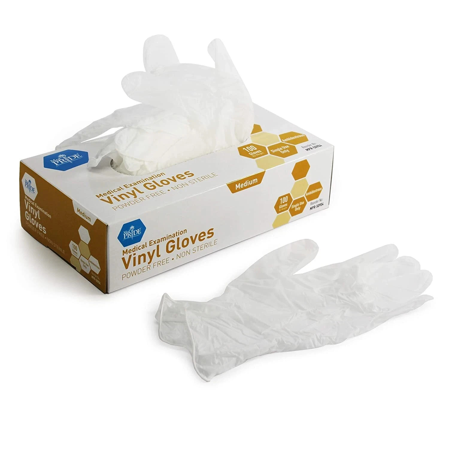 Medpride Medical Vinyl Examination Gloves Latex Free Rubber Large -100/Bx
