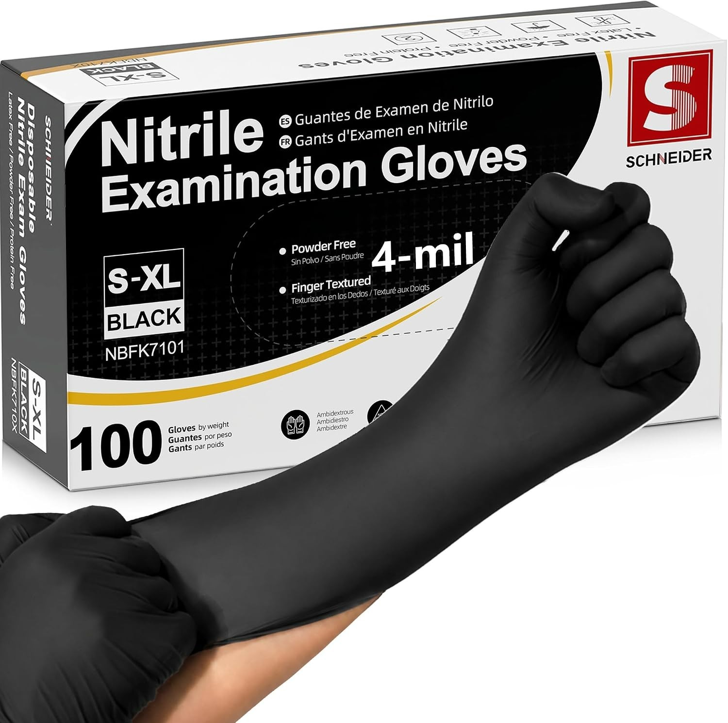Multi-Purpose Black Nitrile Exam Gloves, 100 Count – Ideal for Food & Cleaning