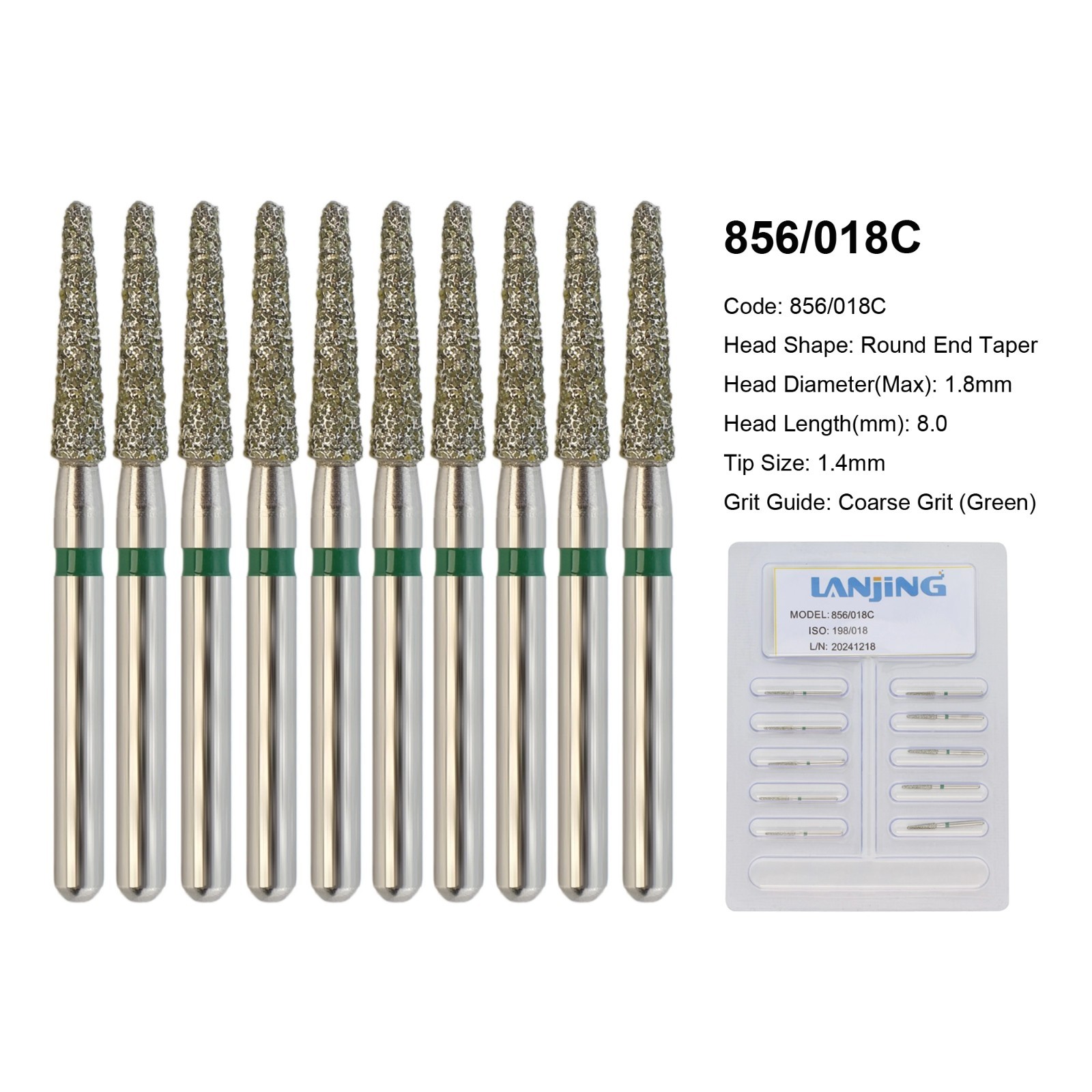 Dental Round End Taper Diamond Bur 856/018C Coarse Friction Grip FG High Speed