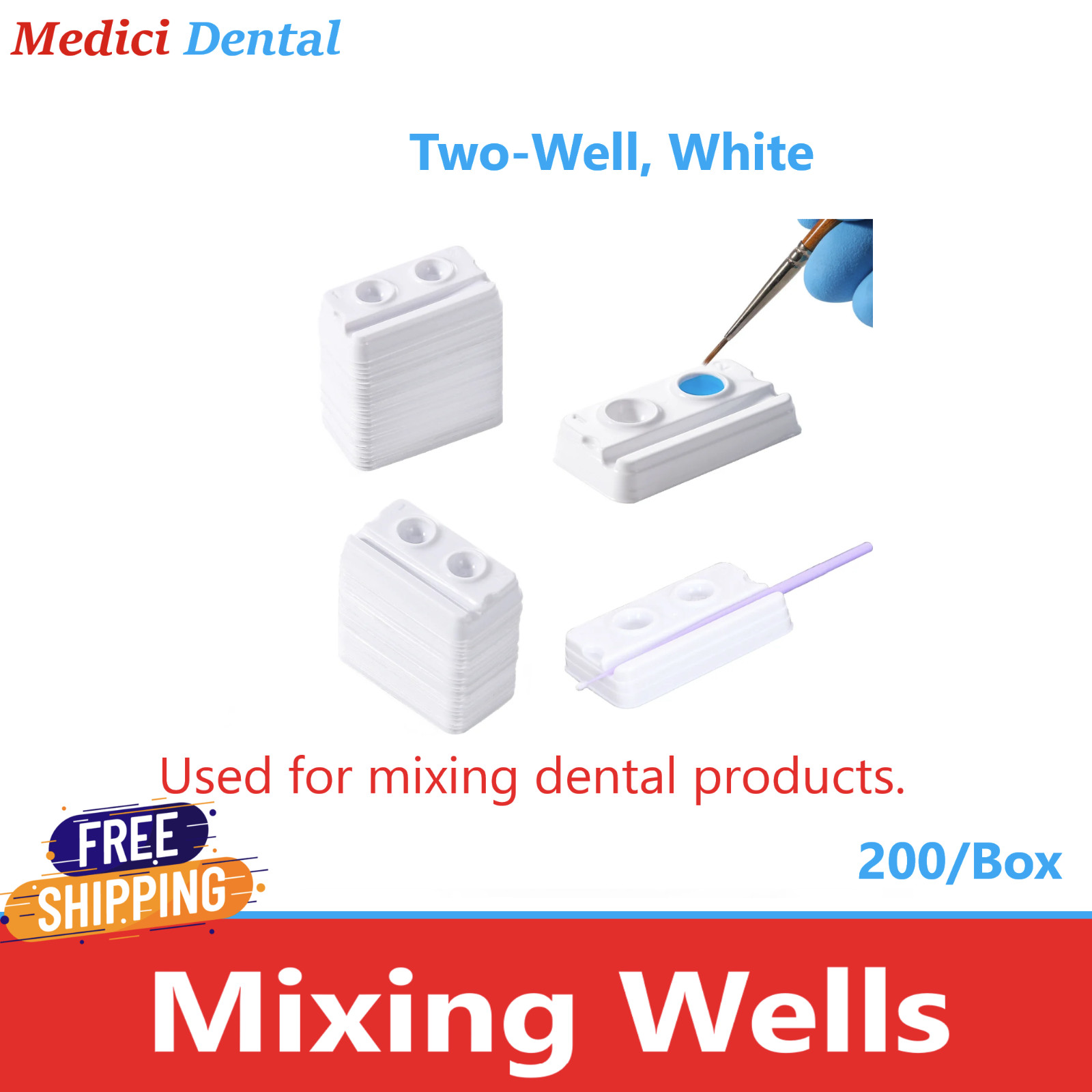 Dental BONDWELL MIXING WELLS Dental White Disposable 4-well mixing well 200/Pk