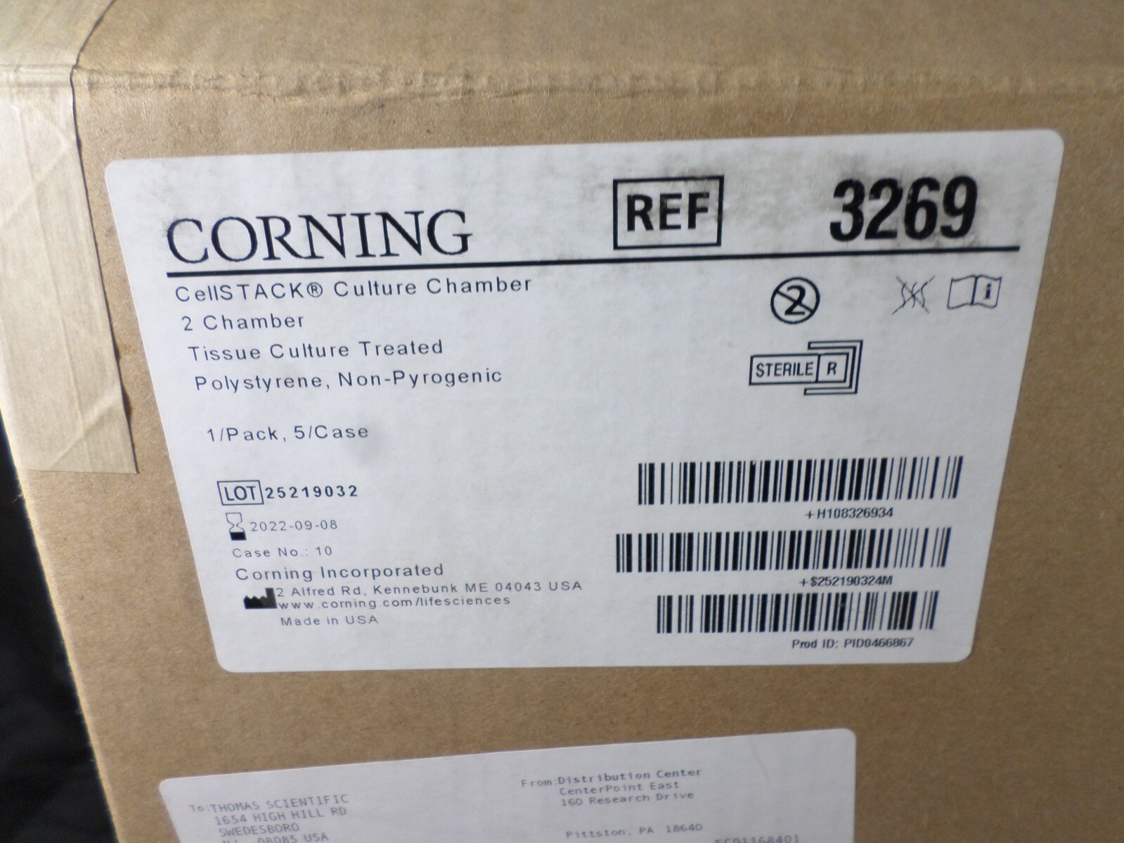 CORNING Polystyrene 1272cm² 2-Chamber TC-Treated CellSTACK W Vent Caps 3269 5/cs