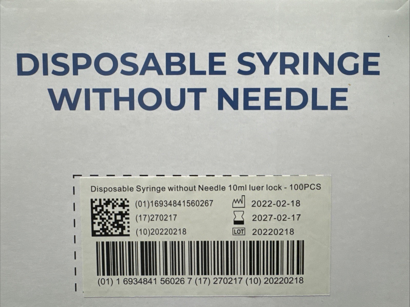 10cc Luer Lock Syringe 100 Count Box By MedZone Health 10ml Syringe (W/O Needle)