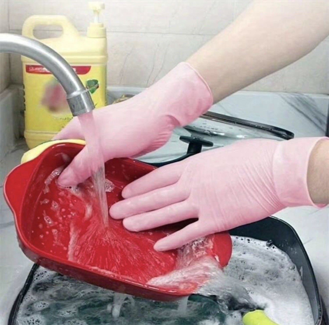 4pc/50pcs/100pcs Pink Nitrile Gloves Disposable Latex Free Cleaning Salon