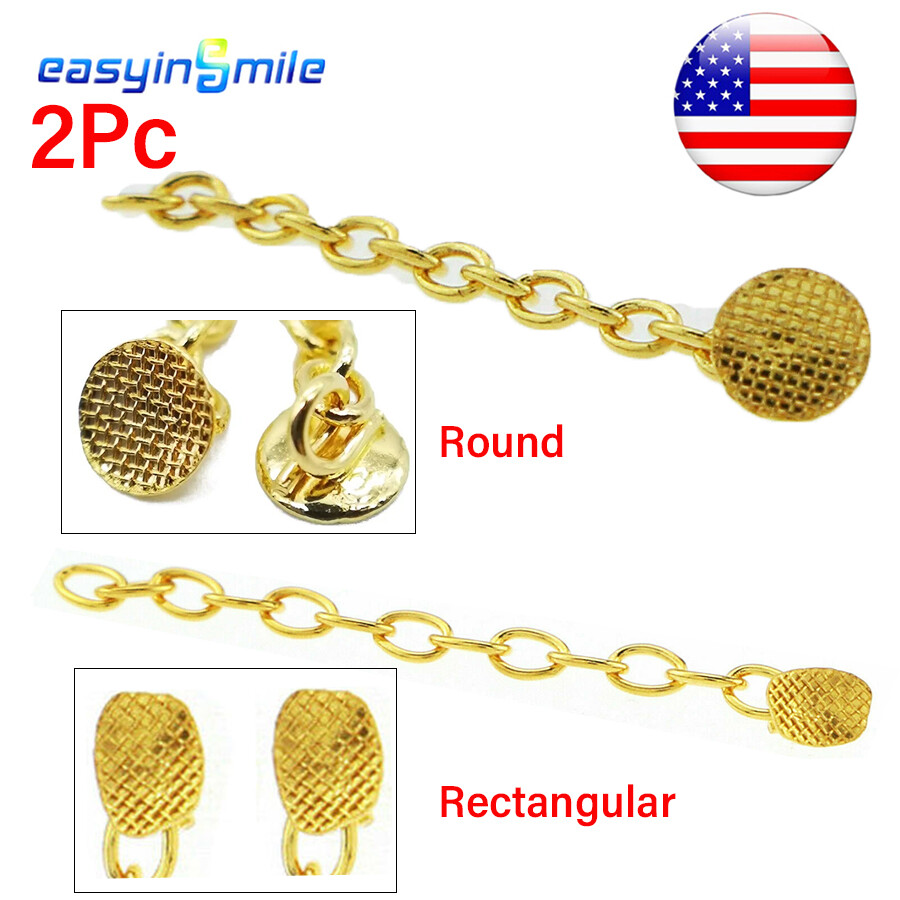 2Pcs Dental Ortho Gold Plated Traction Chain Lingual Buttons Round Mesh Base