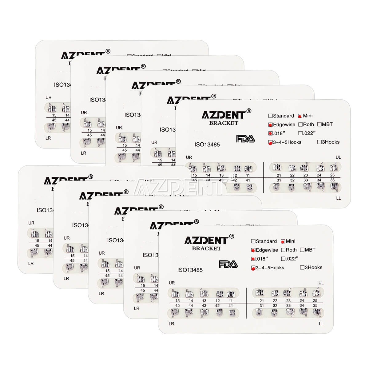 10X AZDENT Dental Orthodontic Metal Brackets Braces Mini Edgewise.018 Hooks 345