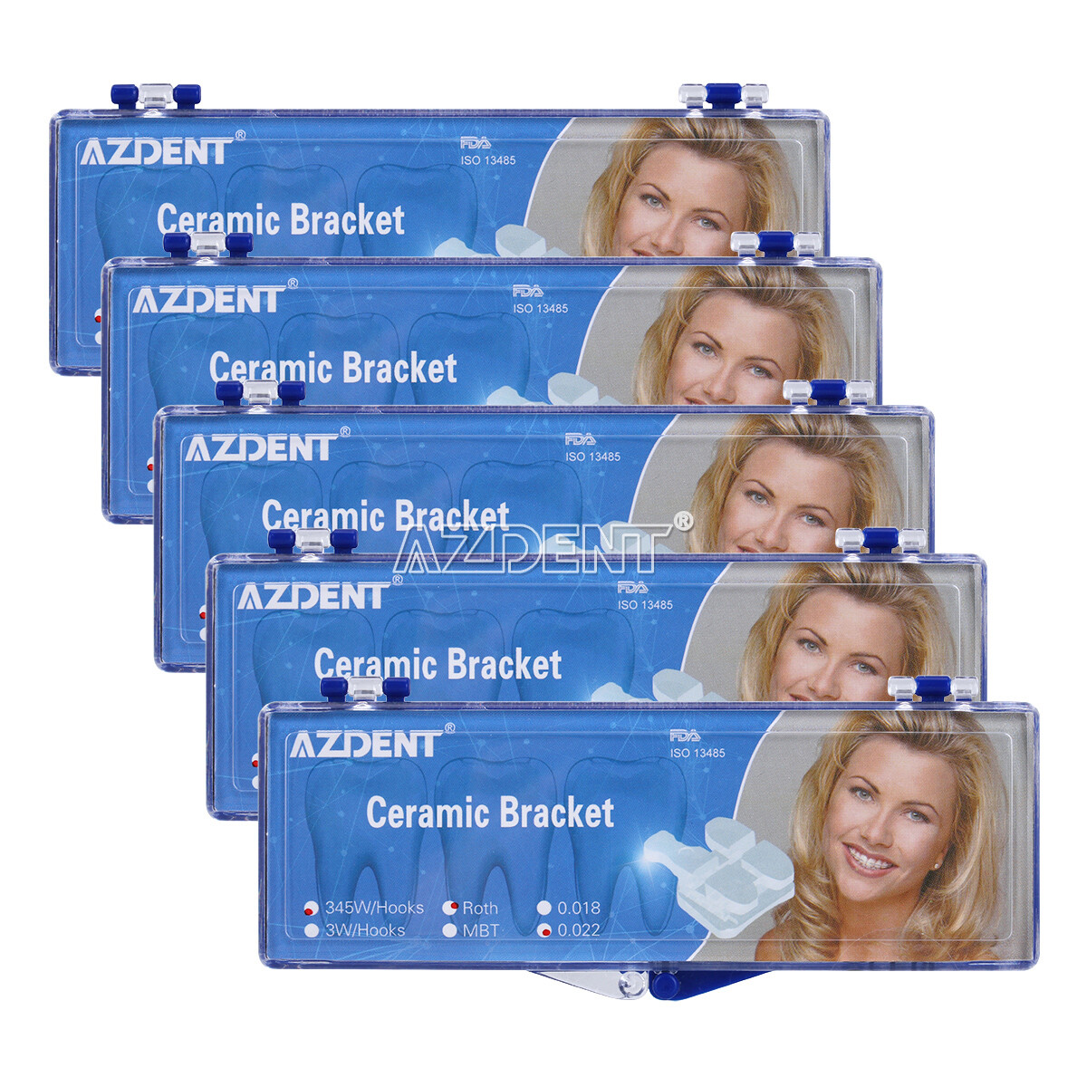 AZDENT Brackets cerámicos ortodoncia dental 5*5 Roth MBT 022/018 Ganchos 345