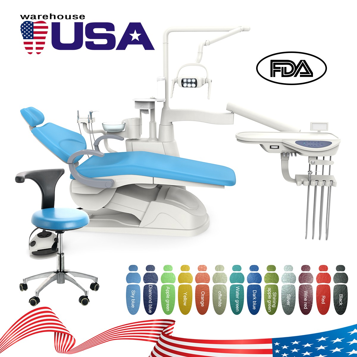 AZDENT Dental Chair Unit Computer Controlled DC Motor Stool Kit +Stool Kits FDA