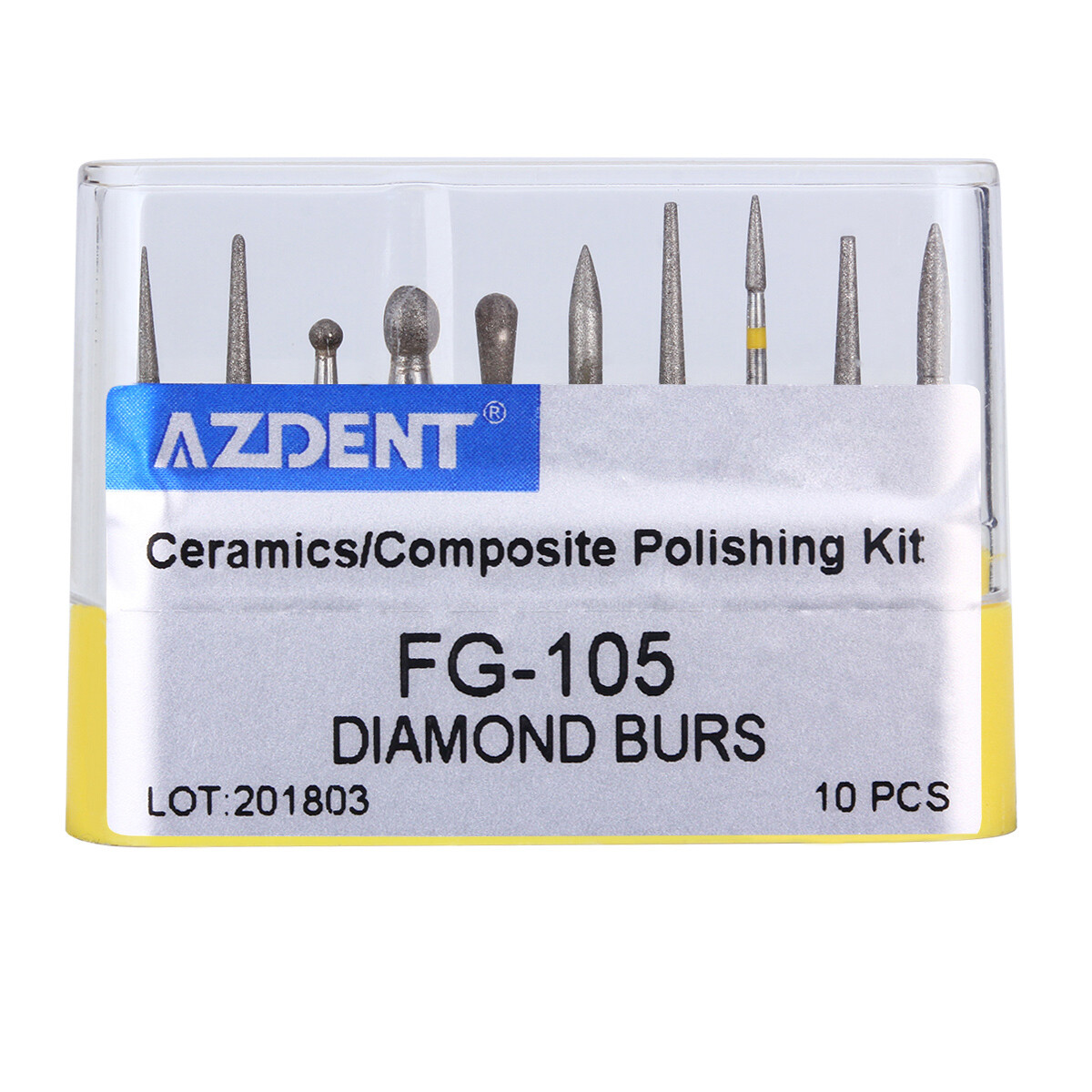 10pcs AZDENT Dental Diamond Burs Set FG-105 Ceramics Composite Polishing FG Burs