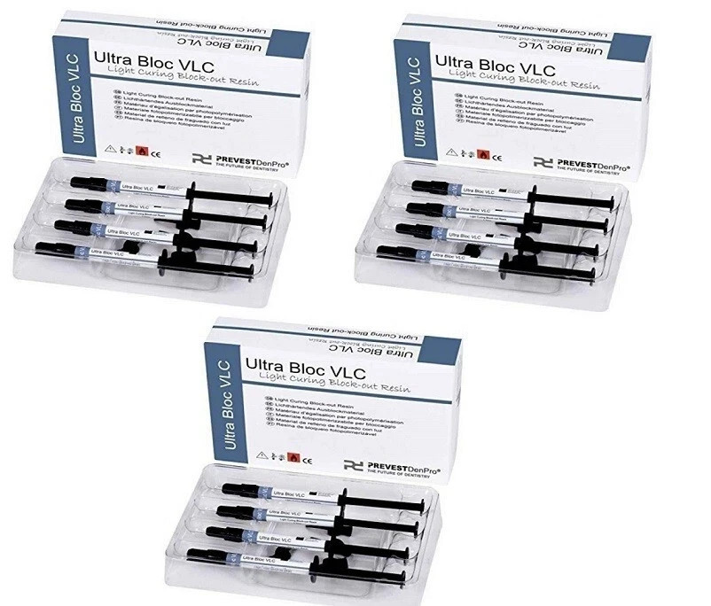 3 x Dental Denpro Ultra Bloc VLC Light Cure Block Out Resin Cement 4 x 2gm Pack